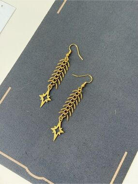 Gold Star Dangle Leaf Drop Earrings - boho festival goddess earrings jewelry